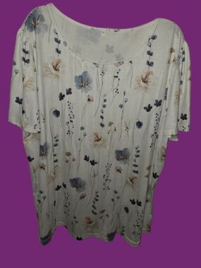 Floral Scoop Neck Women's Top in Cream and Blue